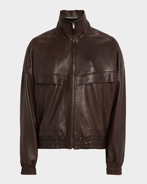 Saint Laurent Men's 80s Leather Bomber Jacket | Neiman Marcus