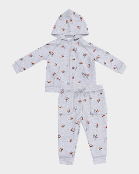 Boy's M Logo Embroidered Zip-Front Hoodie & Joggers, Size 3M-3