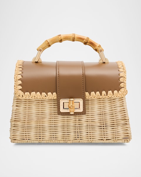 POOLSIDE Josie Crochet Raffia Knot Top-Handle Bag | Neiman Marcus