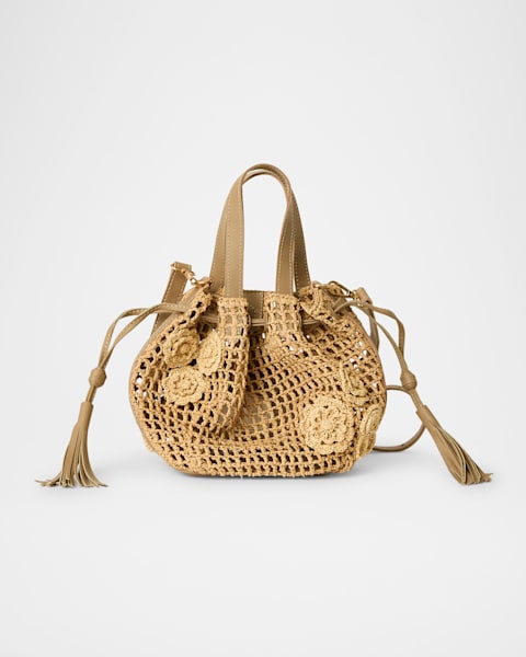 Stella McCartney Small Logo Crochet Raffia Hobo Bag | Neiman