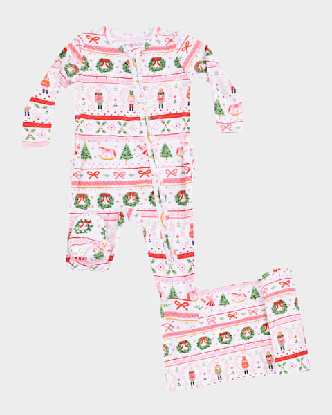 Girl's Lil Sis 2-Way Zip Footie Romper & Blanket Set, Size Newborn-9M