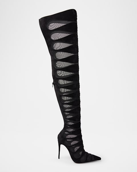 Christian Louboutin 100mm Miss Z Crystal Silk Knee Boots | Neiman