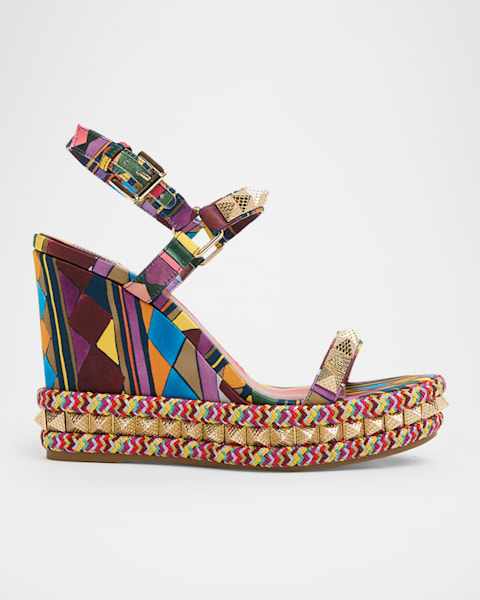 Christian Louboutin Pyraclou Leather Spike Wedge Sandals | Neiman