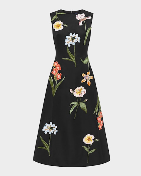 LEO LIN Cleo Sleeveless Floral-Print Midi Dress | Neiman Marcus