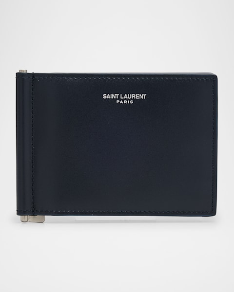 Saint Laurent Men's YSL Zip Card Holder in Grained Leather