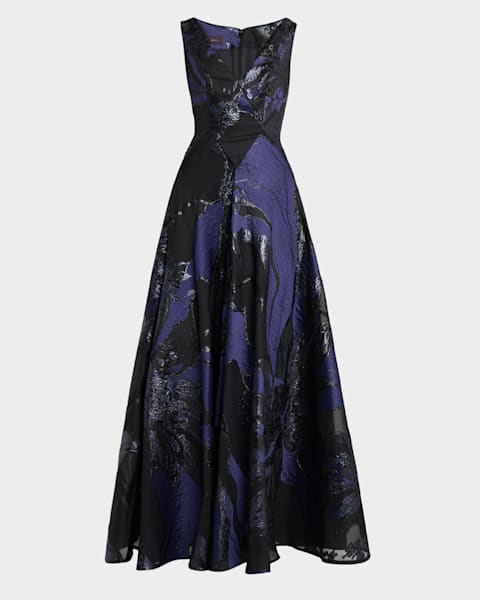 Tadashi Shoji Off-Shoulder A-Line Crepe & Taffeta Gown | Neiman Marcus