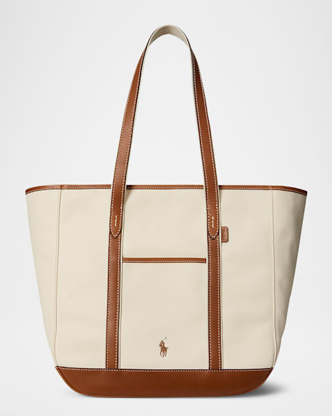 Polo Ralph Lauren XL Canvas and Leather Tote Bag | Neiman Marcus