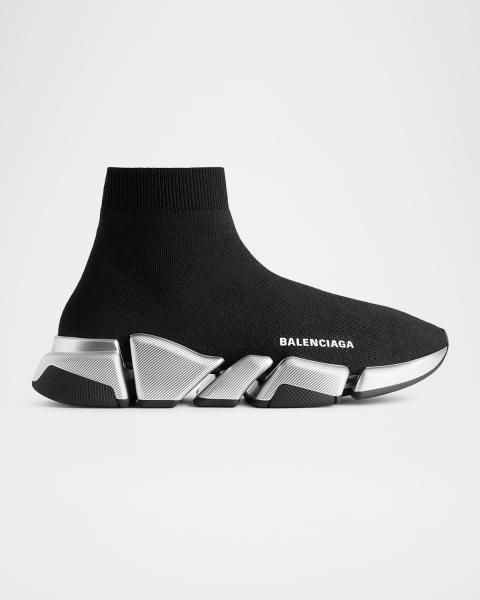 Balenciaga Men's Speed 2.0 Lt Graffiti Logo Knit Sneakers | Neiman