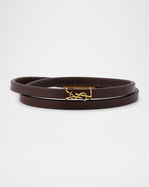 Saint Laurent Black and Gold Women\'s Bracelet small SAINT LAURENT Opyum leather and gold-tone bracelet | NET-A  main image 3