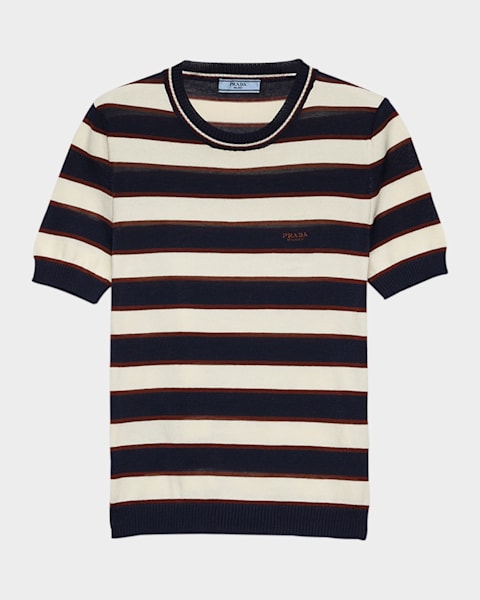 Prada Striped Lisle Cotton T-Shirt | Neiman Marcus