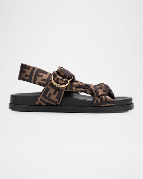 Fendi F Buckle Leather Slide Sandals | Neiman Marcus