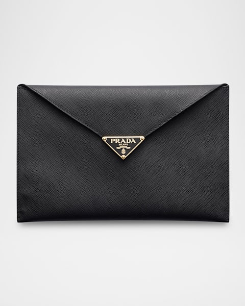 Prada Triangle Logo Saffiano Leather Zip Card Case | Neiman Marcus