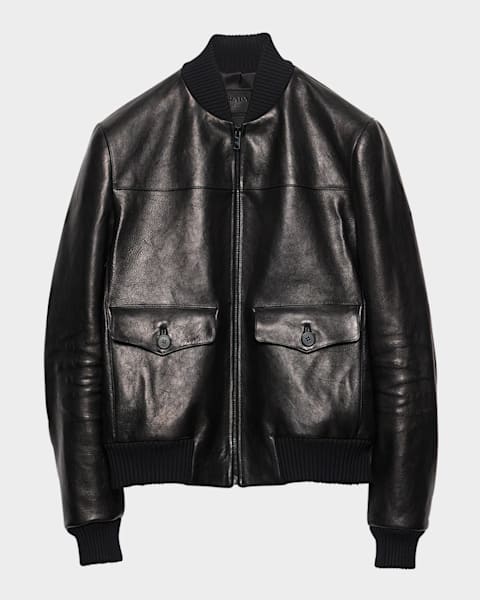 Prada Men's Nappa Leather Bomber Jacket | Neiman Marcus