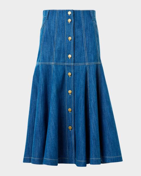 Cinq a Sept Benji Sparkly Denim Circle Skirt | Neiman Marcus