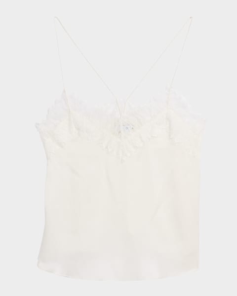 chloe シルク タンクトップ ブラウス Chloe Lace-Trim Silk Sleeveless Top | Neiman Marcus