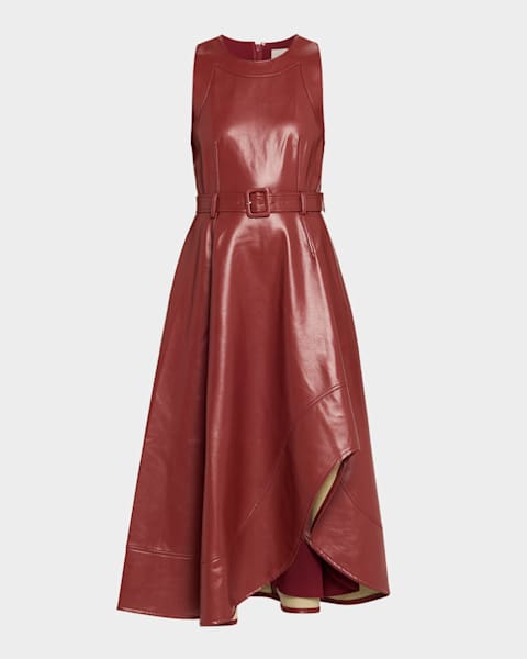 Cinq a Sept Zelda Belted Asymmetric Sleeveless Denim Midi Dress