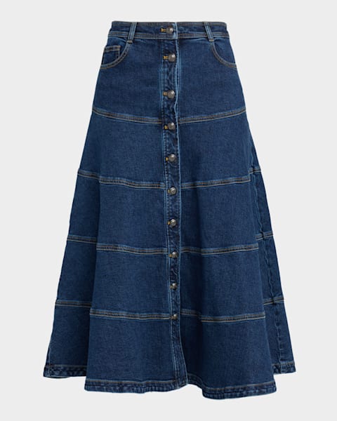 Cinq a Sept Zelda Denim Midi Skirt | Neiman Marcus