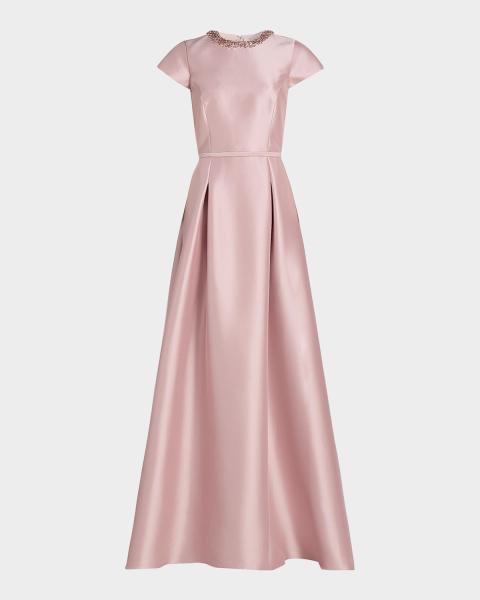 satin dresses with long sleeves Gold Champagne Elastic Satin Long Sleeves Party Dresses, CP0673 US0 / As Pic