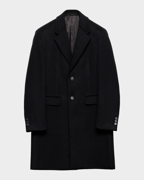 Prada Men's Long Single-Breasted Wool Coat | Neiman Marcus