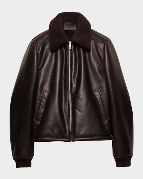 Emporio Armani Men's Leather Knit-Trim Jacket | Neiman Marcus