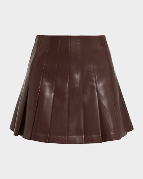 Alice + Olivia Lanna Pleated Vegan Leather Mini Skirt | Neiman Marcus