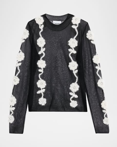 Ganni Sheer Floral Jacquard Turtleneck | Neiman Marcus