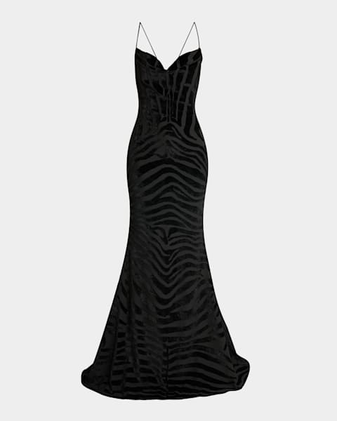 Balmain Mock-Neck Zip Slit Sleeveless Gown | Neiman Marcus