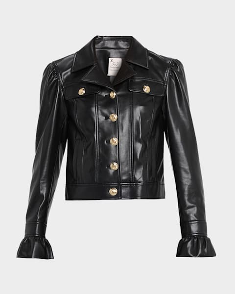 Alice + Olivia Hyde Cropped Vegan Leather Jacket | Neiman Marcus