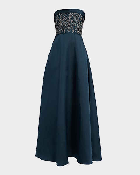 Kay Unger New York Phoebe 3/4-Sleeve Collared Poplin A-Line Gown | Neiman  Marcus