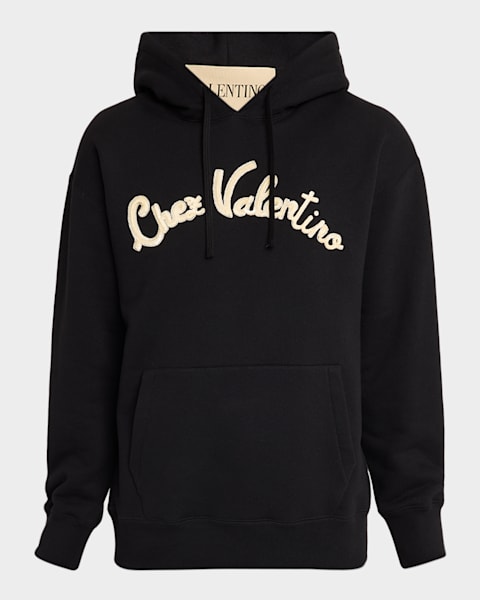 Balmain Men's Spray Crystal Logo Cotton Hoodie | Neiman Marcus