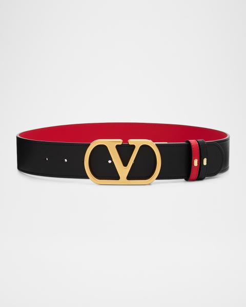 Valentino Garavani VLogo Signature Calfskin Embroidered Belt Women’s 85/34 VLogo Signature 20 reversible leather belt in beige  main image 4