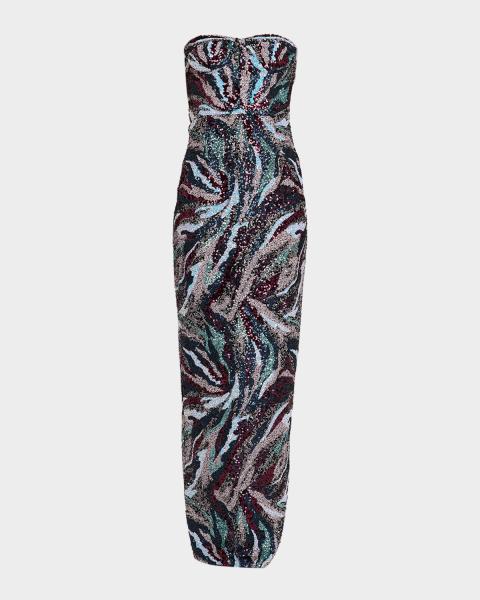 midi cocktail dresses for women over 60 Hutch Strapless Sequin Column Midi Dress In Beige