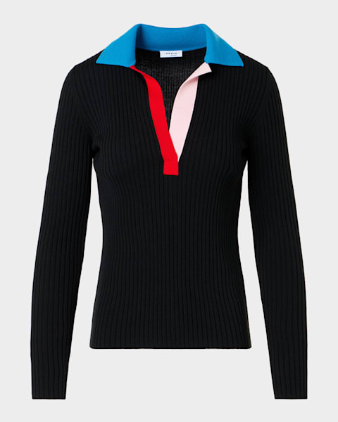 Prada Silk Knit Long-Sleeve Polo Shirt | Neiman Marcus