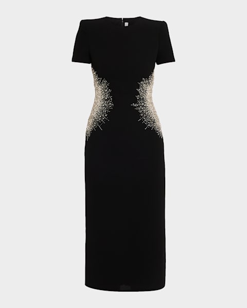 Theory Admiral Crepe Flared Short-Sleeve Midi Dress | Neiman Marcus