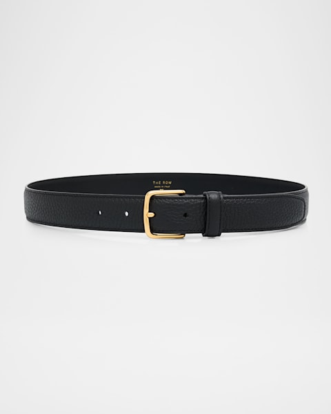 Graphic Buckle Leather Skinny Belt