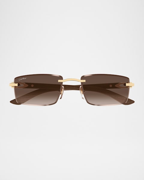 Men's Rimless Metal C-Hinge Rectangle Sunglasses