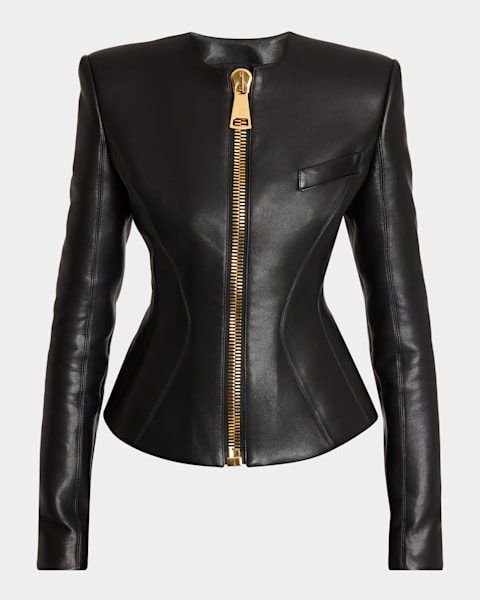 Giorgio Armani Beaded Woven Snake-Embossed Leather Zip Jacket