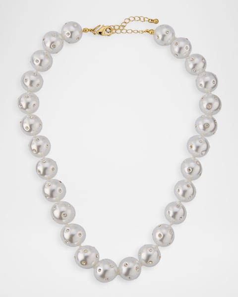 Kenneth Jay Lane Crystal Flower Pearly Multi-Strand Necklace
