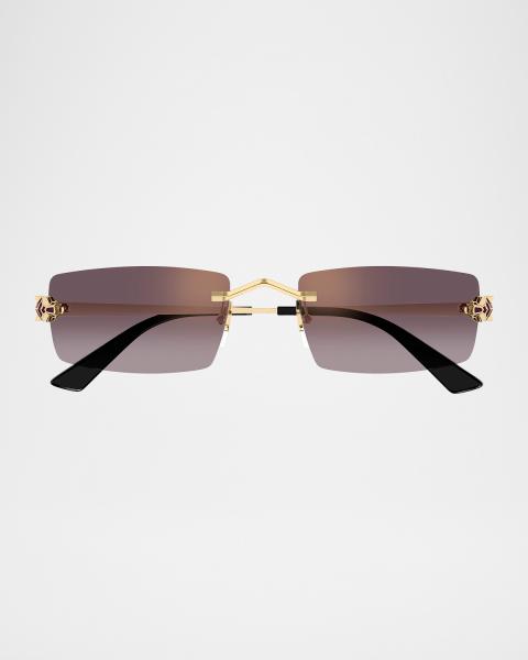 Cartier Panthère Rimless Rectangular Sunglasses in Gold Metal | Neiman ...
