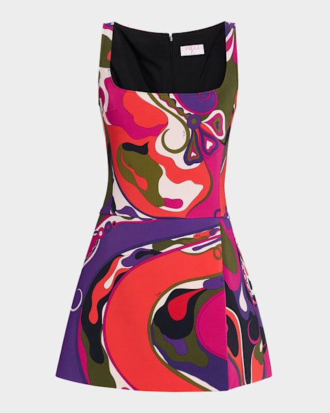 Pucci Vivara-Print Silk Twill Mini Shift Dress | Neiman Marcus
