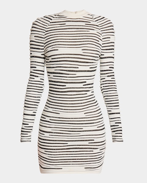 Paillette Embellished Mini Dress with Crystal Trim