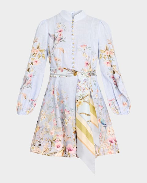 Zimmermann Tiggy Belted Lace Ruffle Mini Dress | Neiman Marcus
