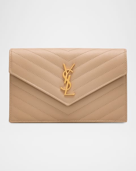 Saint Laurent YSL Monogram Small Flap Wallet in Grained Leather