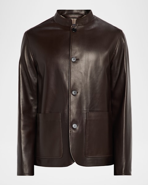 dunhill Men's Harrington Full-Zip Leather Jacket | Neiman Marcus