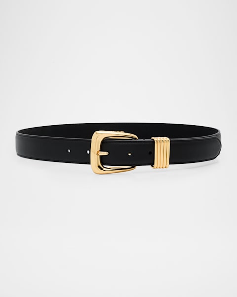 Loewe Graphic Buckle Leather Skinny Belt | Neiman Marcus