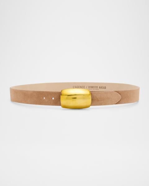 Streets Ahead Waist Belt Tan Italian Leather Studded Retail $228 Size M Gaby Belt - Tan Italian Suede Leather Belt With Gold Buckle  main image 4