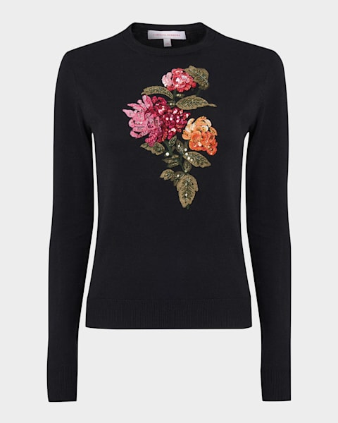 Carolina Herrera Tulip Embellished Wool-Silk Sweater | Neiman Marcus