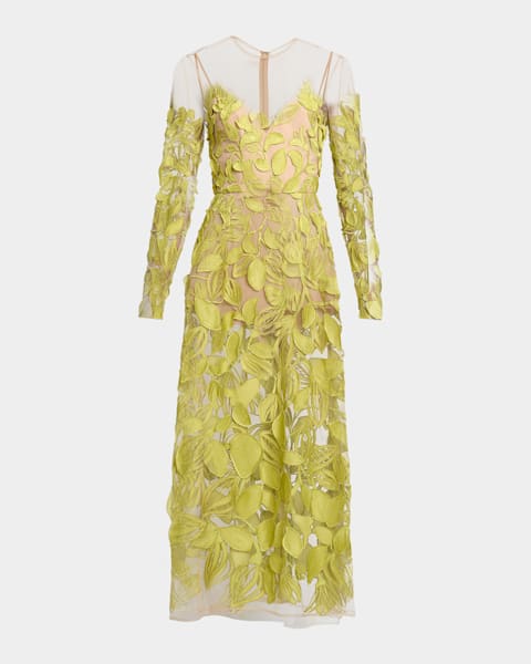 Elie Saab Floral Embroidered Cady Column Maxi Dress | Neiman Marcus
