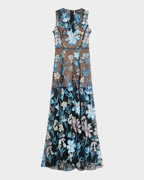 Bronx and Banco Megan Lace and Applique A-Line Gown | Neiman Marcus
