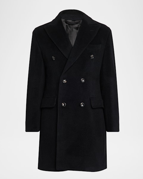 Dolce&Gabbana Men's Silk-Trim Peak Lapel Double-Breasted Overcoat